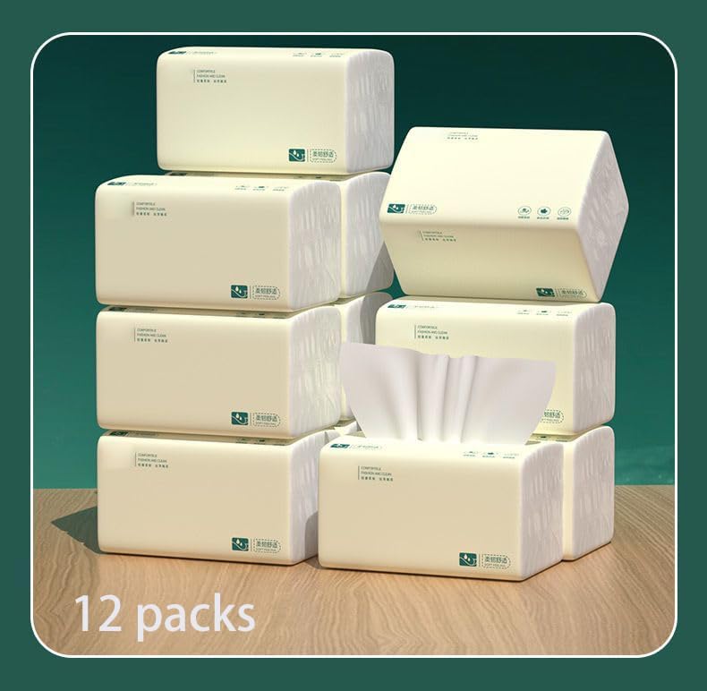 12 Pack Total 6240 Sheets Soft Facial White Tissue 5-Ply Toilet Paper Wood Pulp Fiber Disposable Napkin Travel Paper Towels Extraction