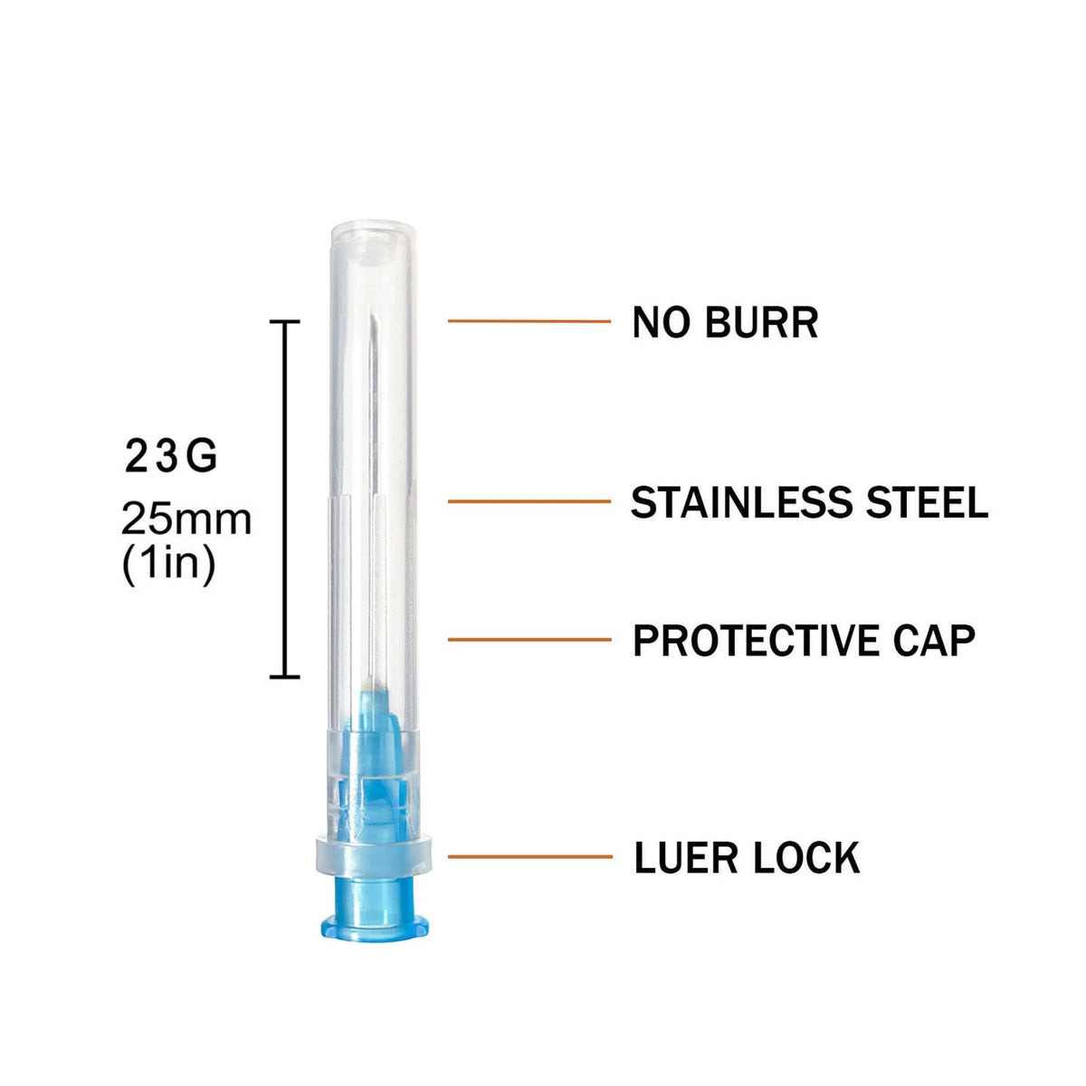100pcs 23Ga 1.5inch Luer Lock Refilling Inks, Individually Wrapped