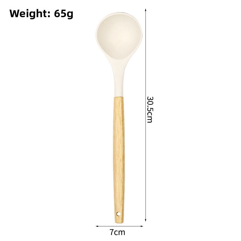 Wooden Handle Silicone Spatula and Spoon Set, Home Kitchen Tools