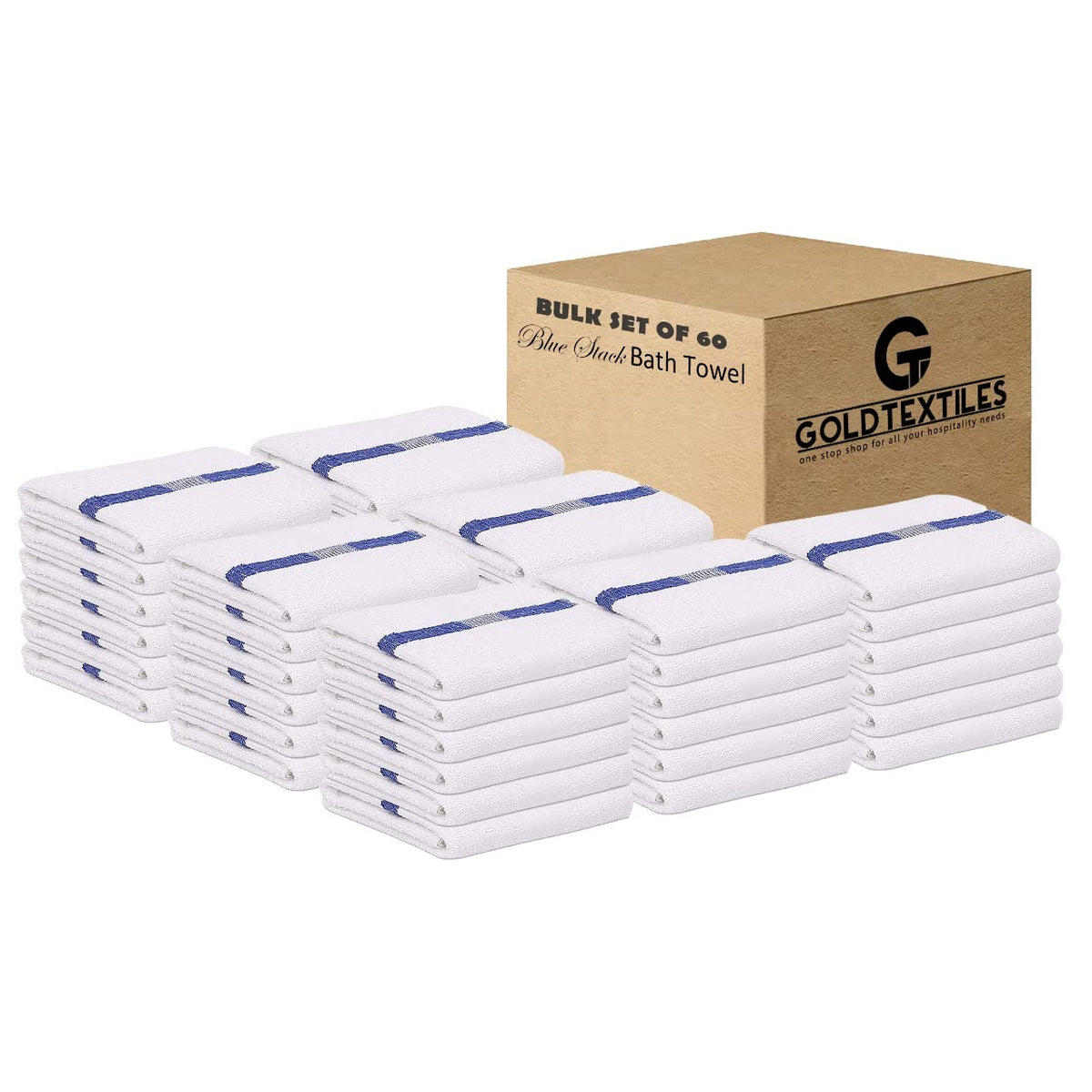 GOLD TEXTILES Bulk Bath Towels White 12 Pack (22x44 Inches) Economy Light Weight Easycare