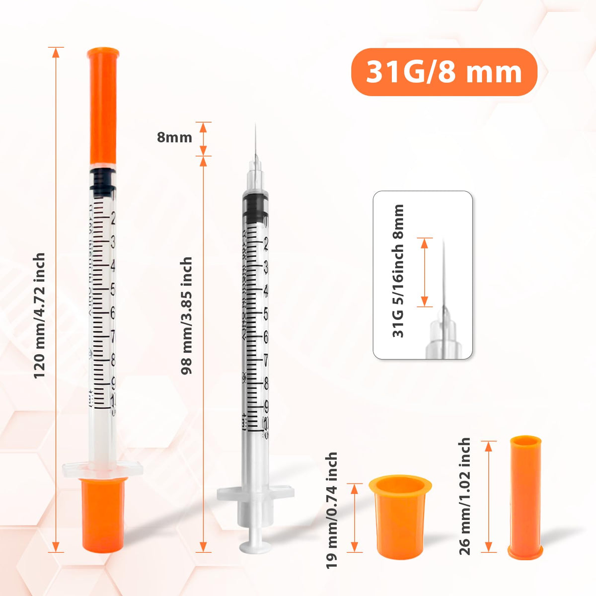 30 Pack Syringes with Needle, U-100 1ml 30G 5/16" 8mm Syringe