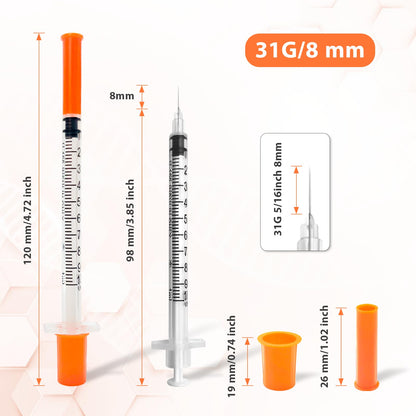30 Pack Syringes with Needle, U-100 1ml 30G 5/16" 8mm Syringe