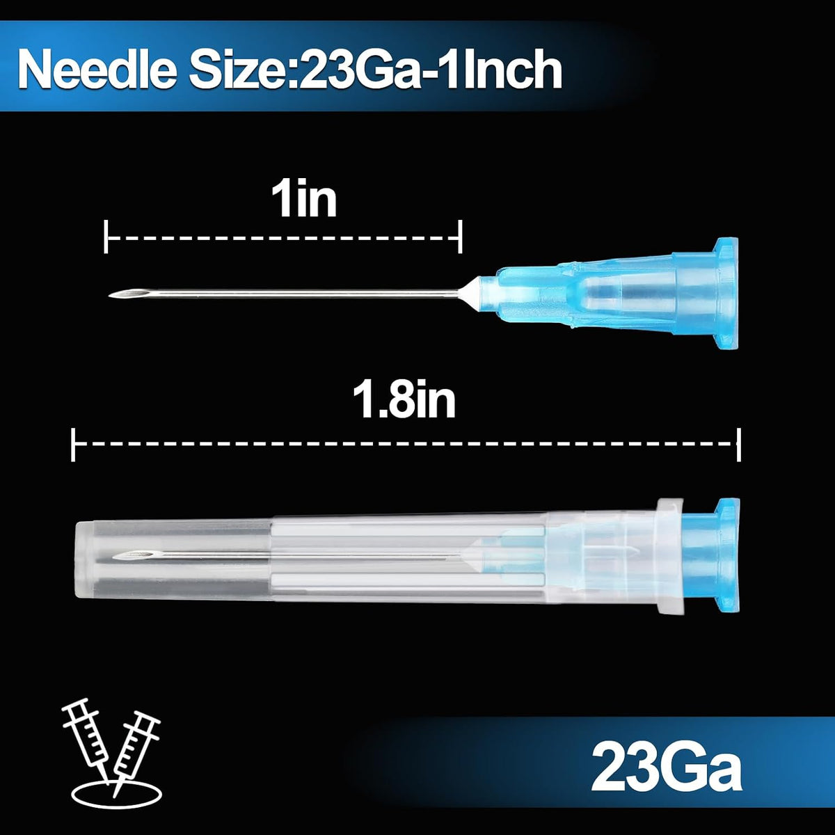 50 Pack 23 Ga 1 inch Luer Lock for Scientific Labs-3ML