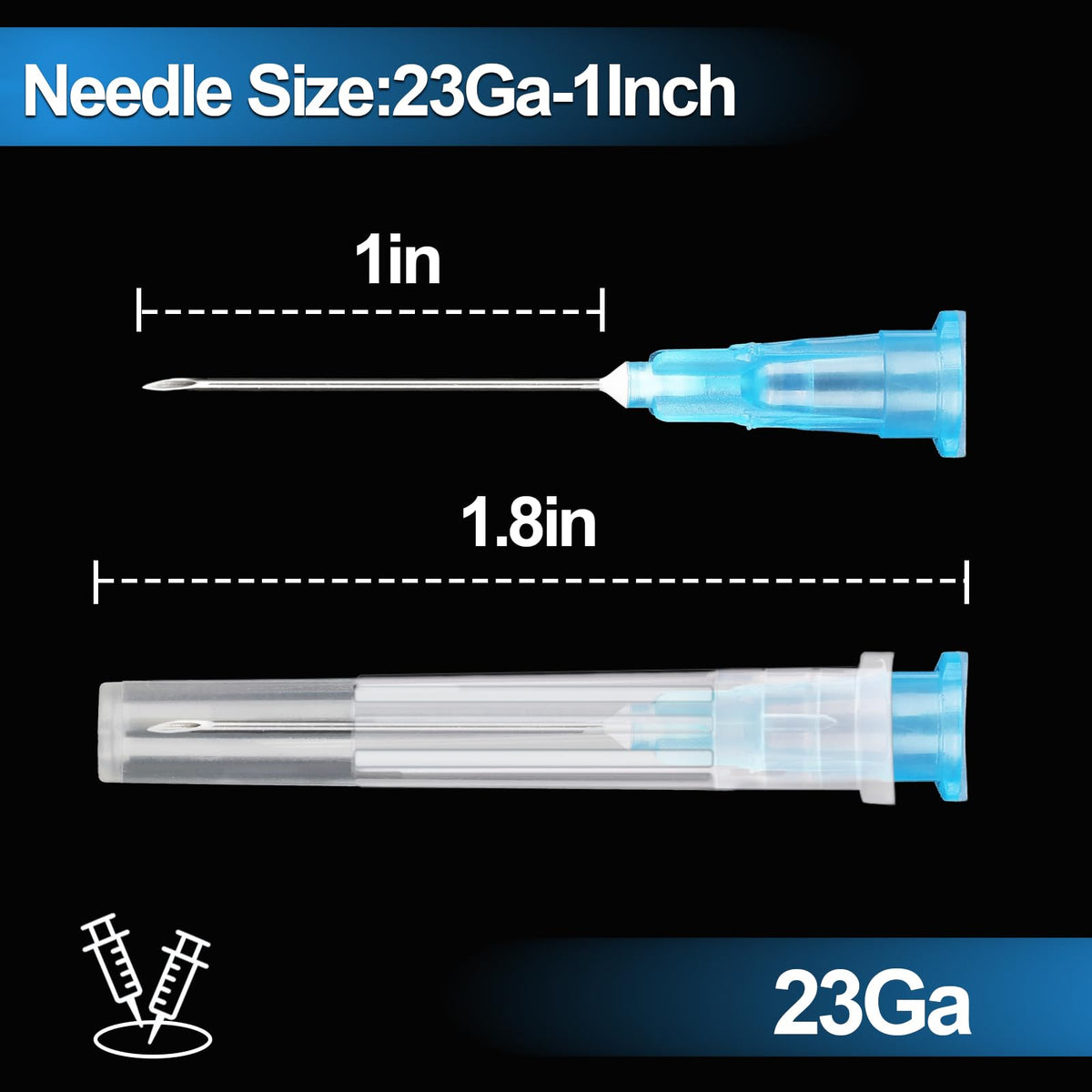 50 Pack 23 Ga 1 inch Luer Lock for Scientific Labs-3ML