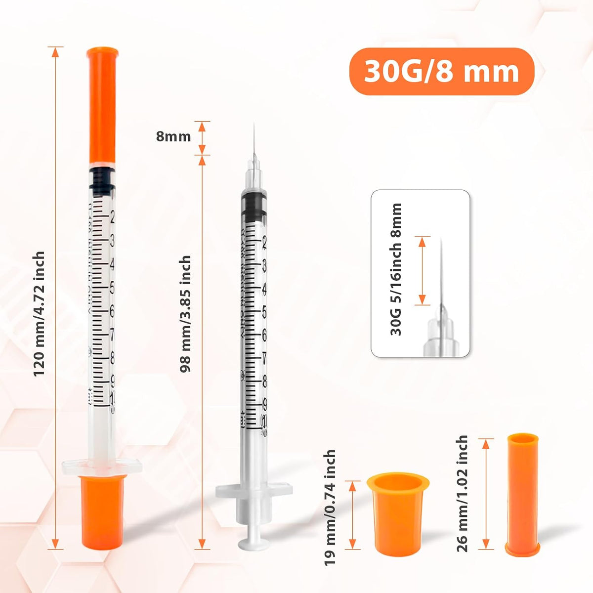 30 Pack Syringes with Needle, U-100 1ml 30G 5/16" 8mm Syringe