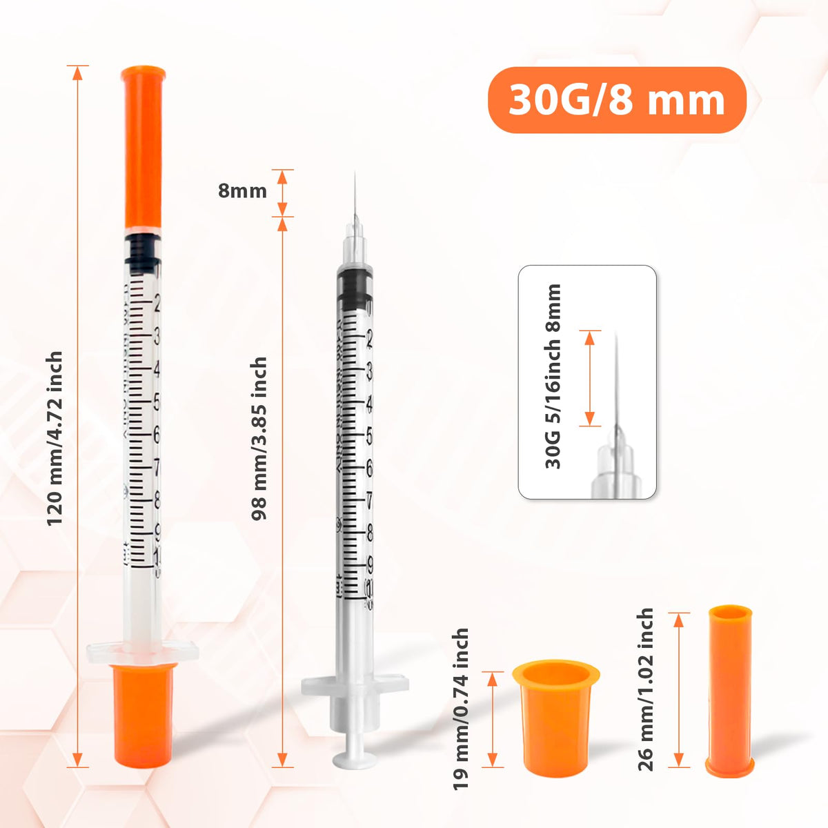30 Pack Syringes with Needle, U-100 1ml 30G 5/16" 8mm Syringe