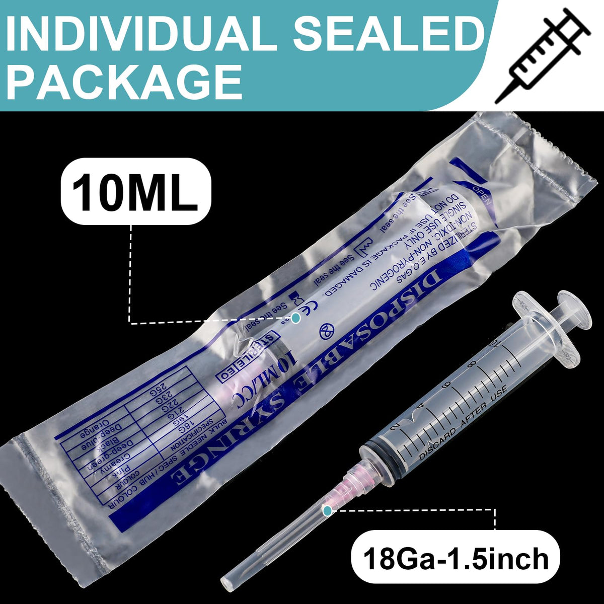 50 Pack 23 Ga 1 inch Luer Lock for Scientific Labs-3ML