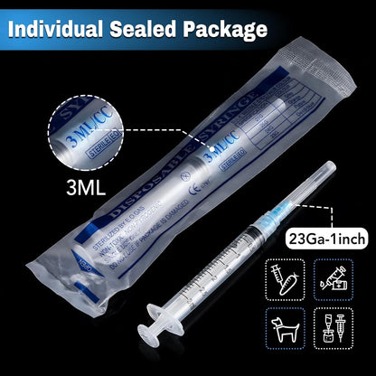 50 Pack 23 Ga 1 inch Luer Lock for Scientific Labs-3ML