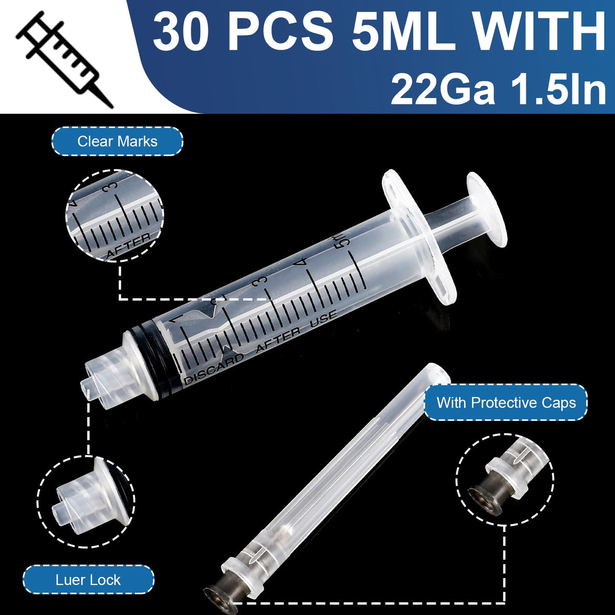 50 Pack 23 Ga 1 inch Luer Lock for Scientific Labs-3ML
