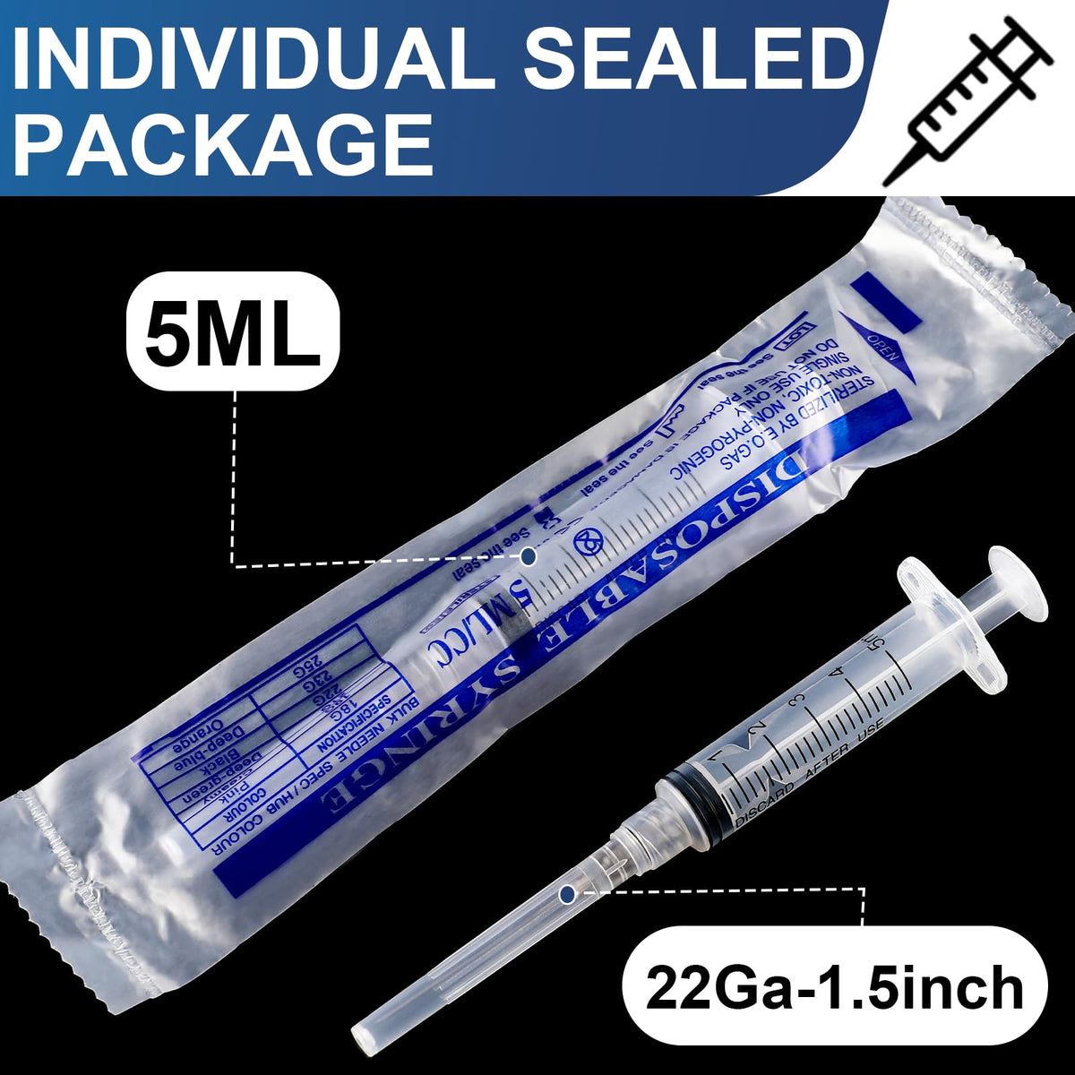 50 Pack 23 Ga 1 inch Luer Lock for Scientific Labs-3ML