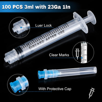 50 Pack 23 Ga 1 inch Luer Lock for Scientific Labs-3ML