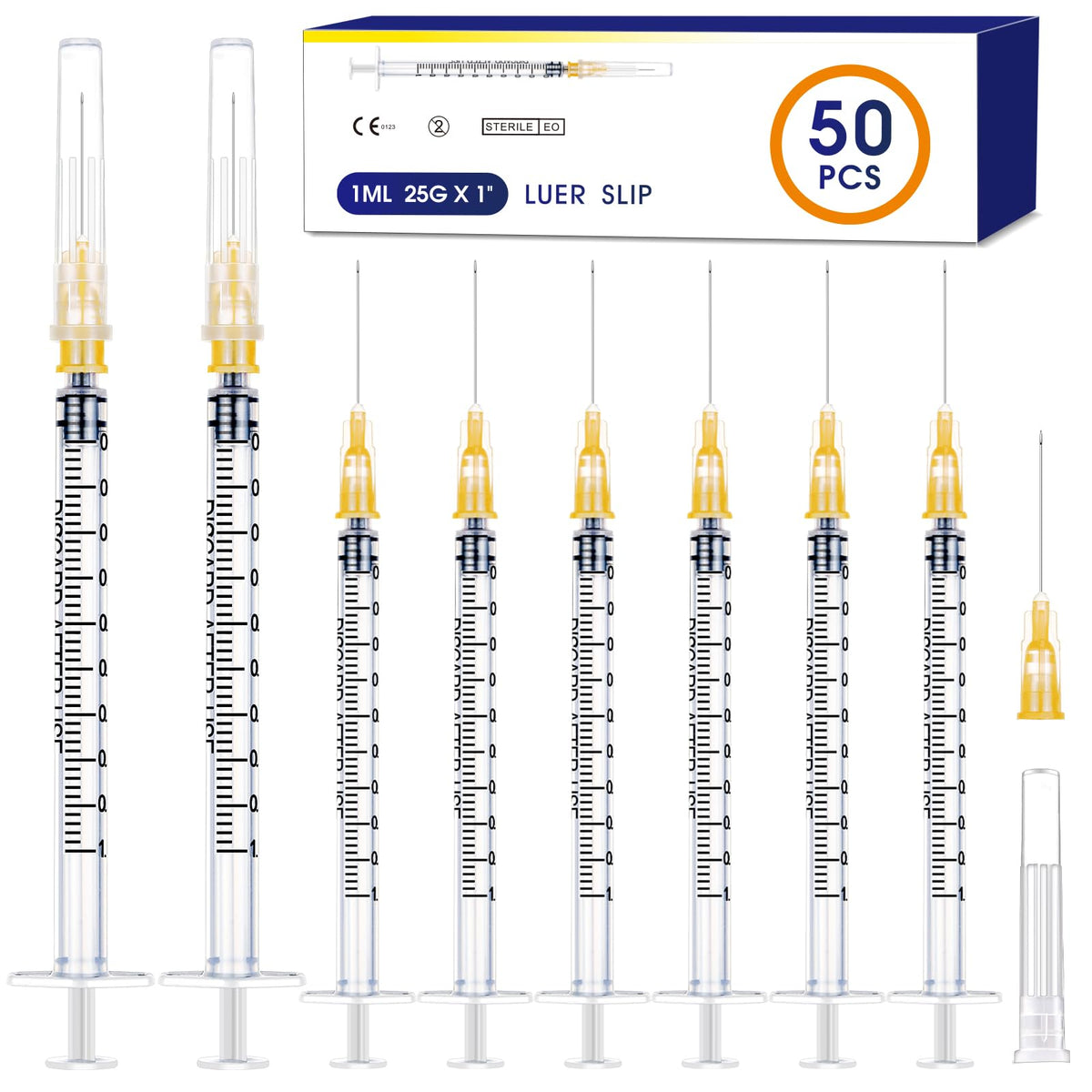 50 Pack 23 Ga 1 inch Luer Lock for Scientific Labs-3ML