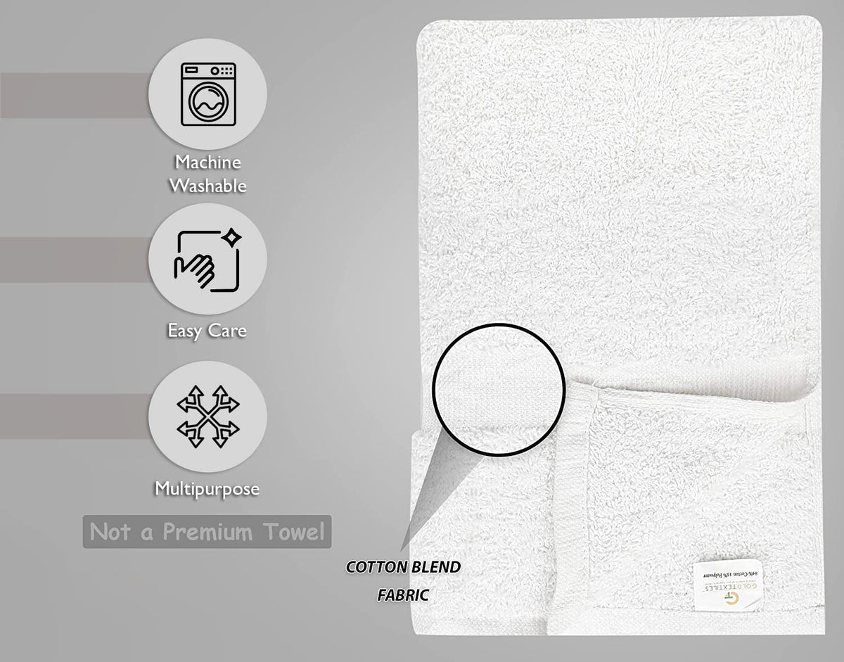 GOLD TEXTILES Bulk Bath Towels White 12 Pack (22x44 Inches) Economy Light Weight Easycare