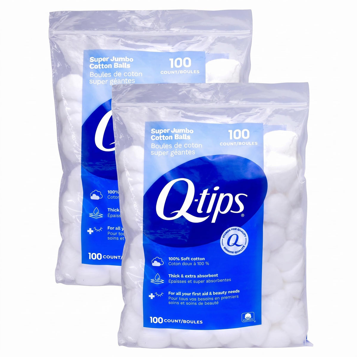 Q-Tips Super Jumbo Cotton Balls for Beauty, First Aid and Baby Care, 100% Thick Cotton, 100 Count
