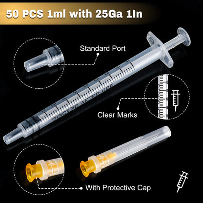 50 Pack 23 Ga 1 inch Luer Lock for Scientific Labs-3ML