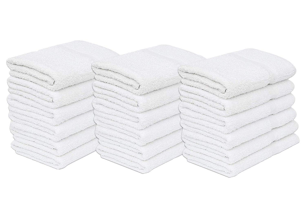 GOLD TEXTILES Bulk Bath Towels White 12 Pack (22x44 Inches) Economy Light Weight Easycare