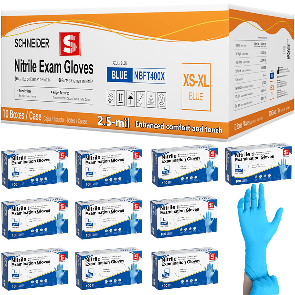 Schneider Medical Exam Glove, Gloves Disposable Latex Free, Powder Free