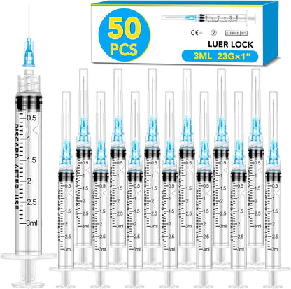 50 Pack 23 Ga 1 inch Luer Lock for Scientific Labs-3ML