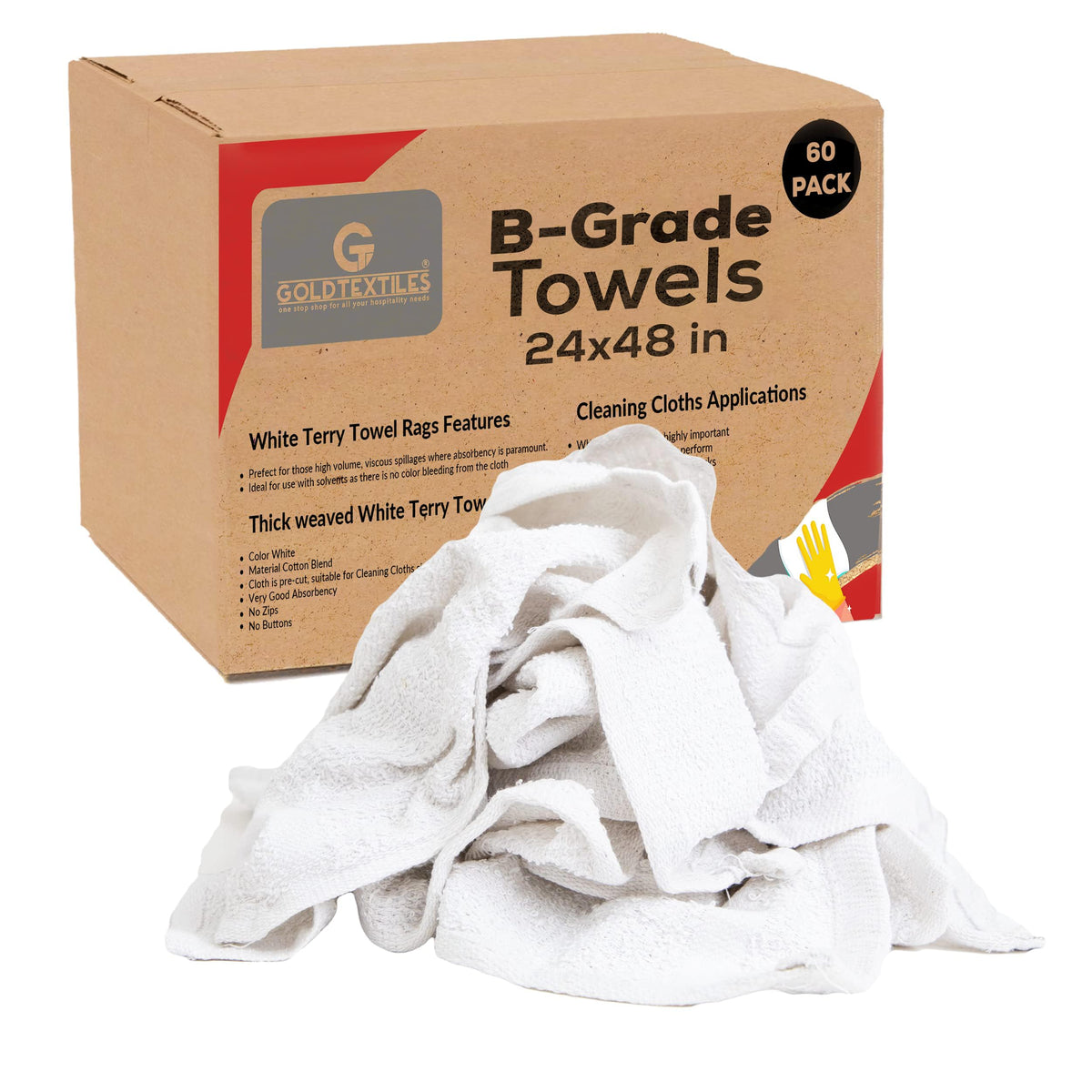 GOLD TEXTILES Bulk Bath Towels White 12 Pack (22x44 Inches) Economy Light Weight Easycare