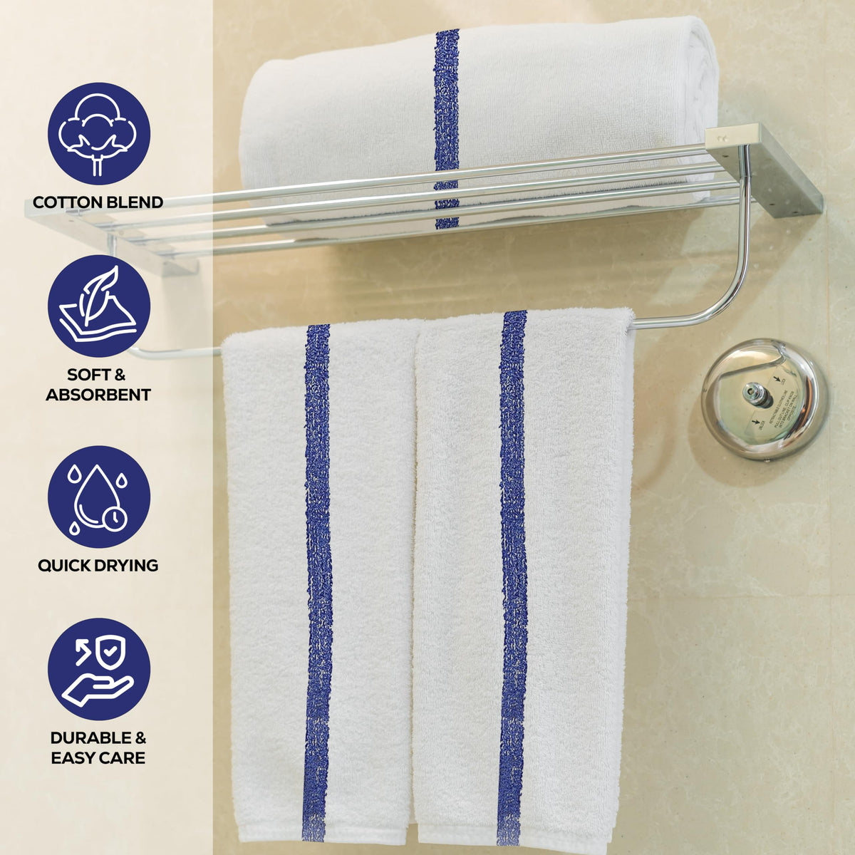 GOLD TEXTILES Bulk Bath Towels White 12 Pack (22x44 Inches) Economy Light Weight Easycare
