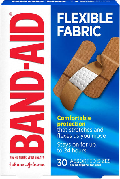 BAND-AID Brand Flexible Fabric Adhesive Bandages, Assorted Sizes, 30 Count