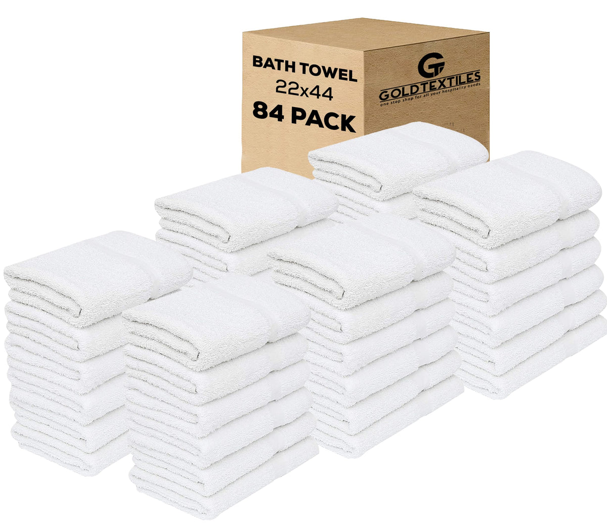 GOLD TEXTILES Bulk Bath Towels White 12 Pack (22x44 Inches) Economy Light Weight Easycare