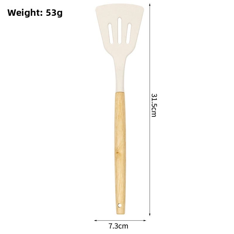 Wooden Handle Silicone Spatula and Spoon Set, Home Kitchen Tools