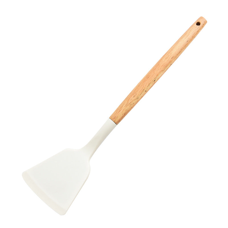 Wooden Handle Silicone Spatula and Spoon Set, Home Kitchen Tools