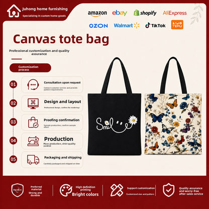 Floral Print Canvas Hand Carry Tote Bag