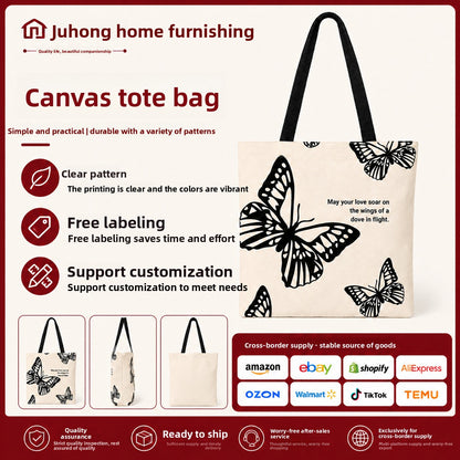 Floral Print Canvas Hand Carry Tote Bag