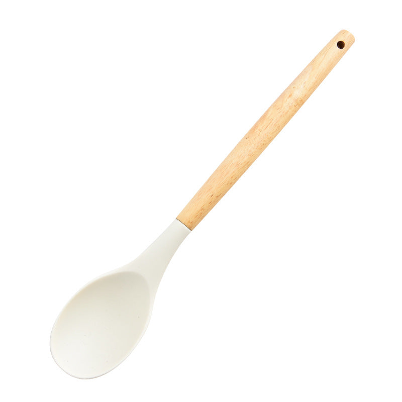 Wooden Handle Silicone Spatula and Spoon Set, Home Kitchen Tools